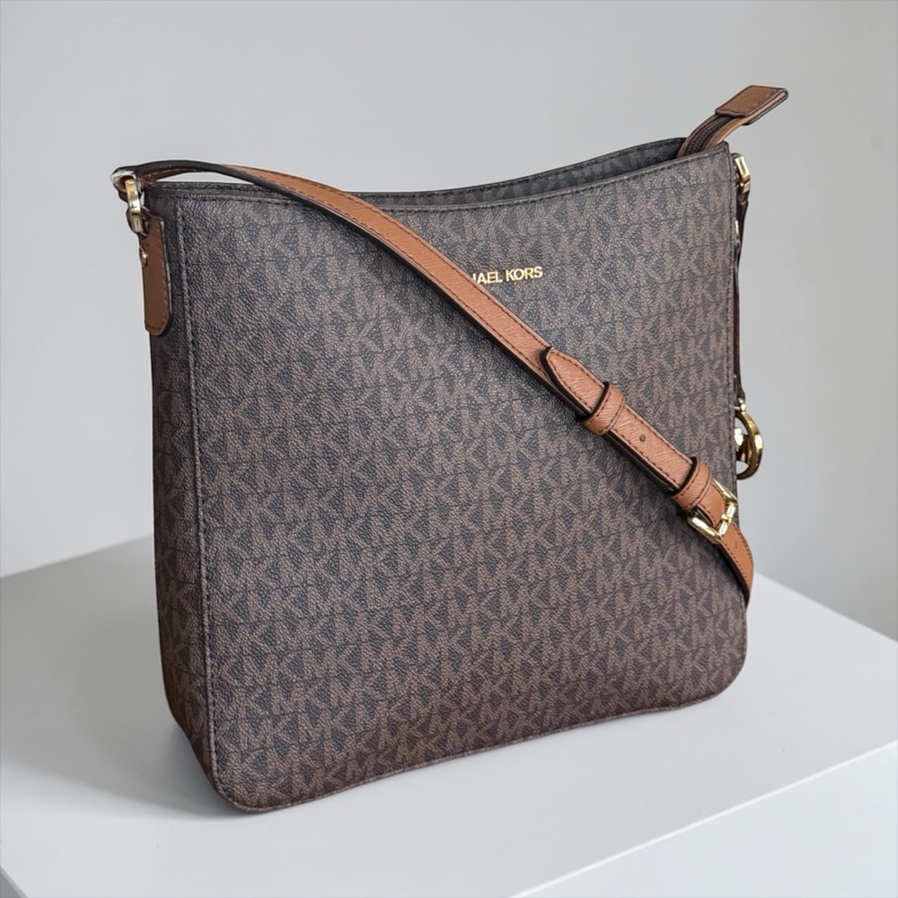 Michael Kors Brown MK Logo Crossbody Bag with Tan Leather Strap - Picture 3 of 14